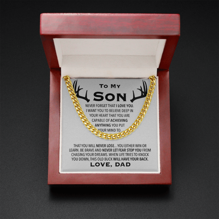 To My Son Necklace Be Brave and Never Let Fear Stop You From Chasing Your Dreams Love, Dad Hunting Cuban Link Chain Necklace LX343K