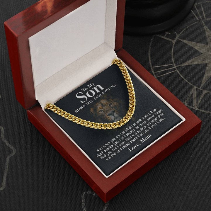 To My Son Necklace Gift Lion Necklace Gift Stand Tall, Even If You Fall Cuban Link Chain Necklace LX015C