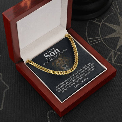 To My Son Necklace Gift Lion Necklace Gift Stand Tall, Even If You Fall Cuban Link Chain Necklace LX015C