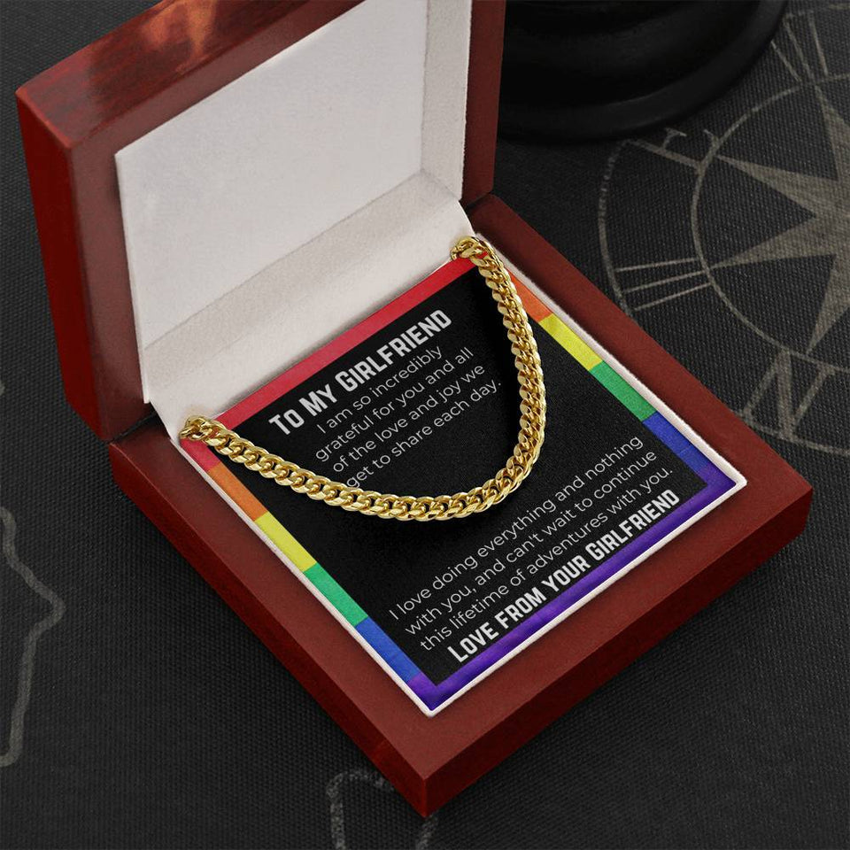 Lesbian Girlfriend Necklace. Cuban Link Chain On Message Card. Lgbtqia Bde Butch Dyke Stud Masc Gift. Birthday