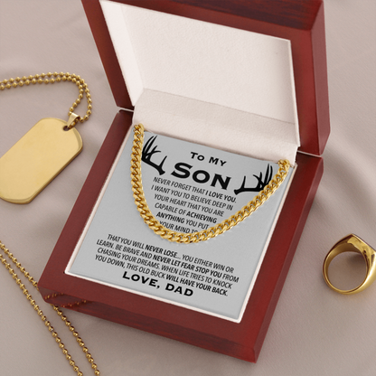 To My Son Necklace Be Brave and Never Let Fear Stop You From Chasing Your Dreams Love, Dad Hunting Cuban Link Chain Necklace LX343K