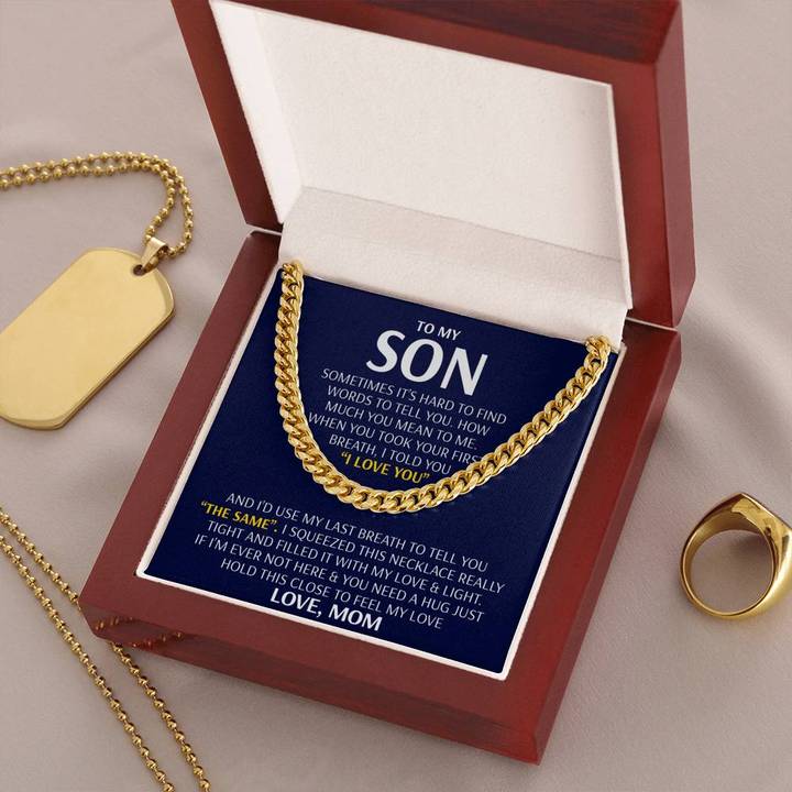 Son  Necklace - Feel My Love from Mom - Cuban Link Chain Necklace