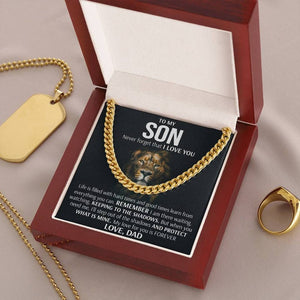 To My Son Cuban Necklace Gift from Dad - Remember I am there waiting, watching, Keeping to there shadows Cuban Link Chain Necklace LX006B