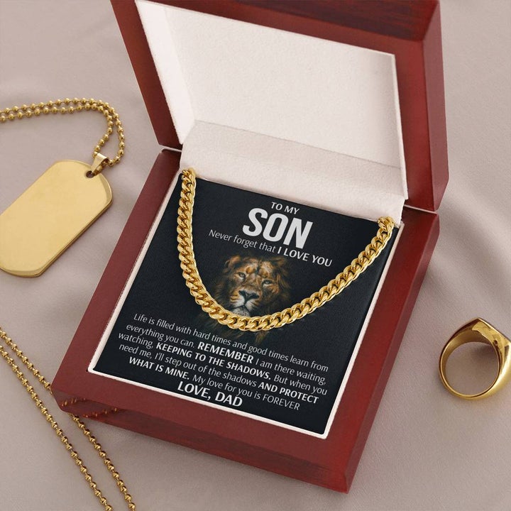 To My Son Cuban Necklace Gift from Dad - Remember I am there waiting, watching, Keeping to there shadows Cuban Link Chain Necklace LX006B