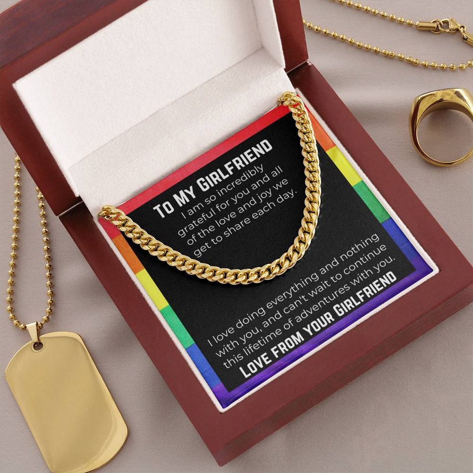 Lesbian Girlfriend Necklace. Cuban Link Chain On Message Card. Lgbtqia Bde Butch Dyke Stud Masc Gift. Birthday