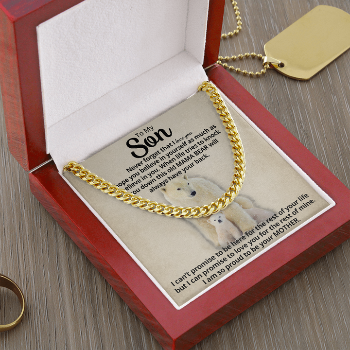 To My Son Cuban Necklace From Mom - This old Mama Bear always have your back Cuban Link Chain Necklace LX006A