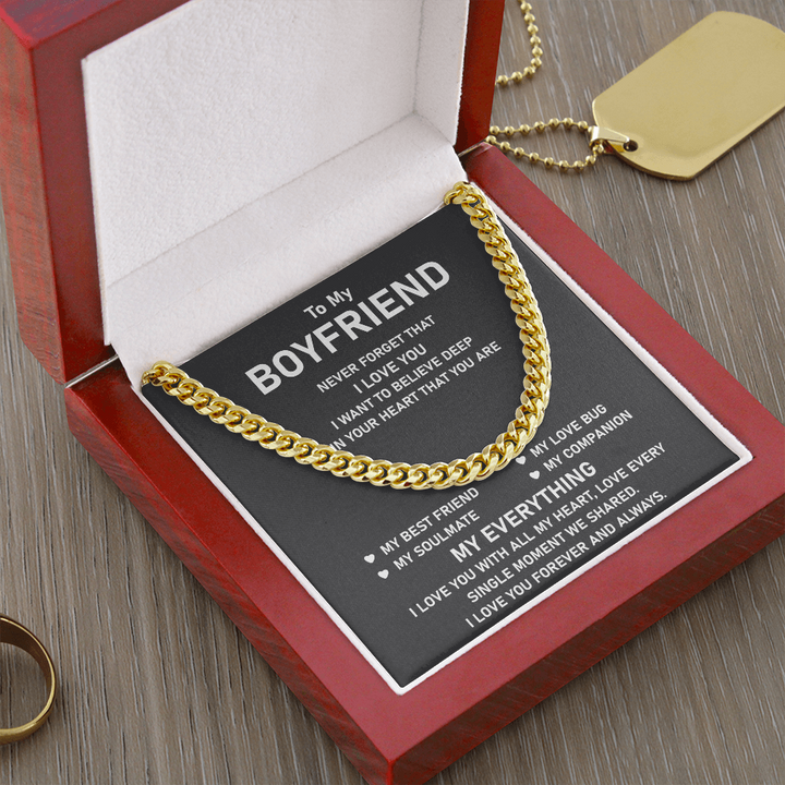 To My Boyfriend Necklace Gift You Are My Best Friend, My Love Bug, My Soulmate, My Companion, My Everything Cuban Link Chain Necklace LX015I