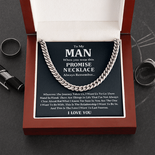 To My Man Promise Necklace Husband Boyfriend Gift I Want Us Go Home Hand In hand Cuban Link chain Necklace LX015B