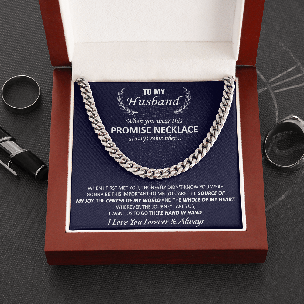 My Husband Necklace - I Want US To Go There Hand In Hand, Birthday Gift, Anniversary Gift, Necklace for Husband, Cuban Link Chain Necklace