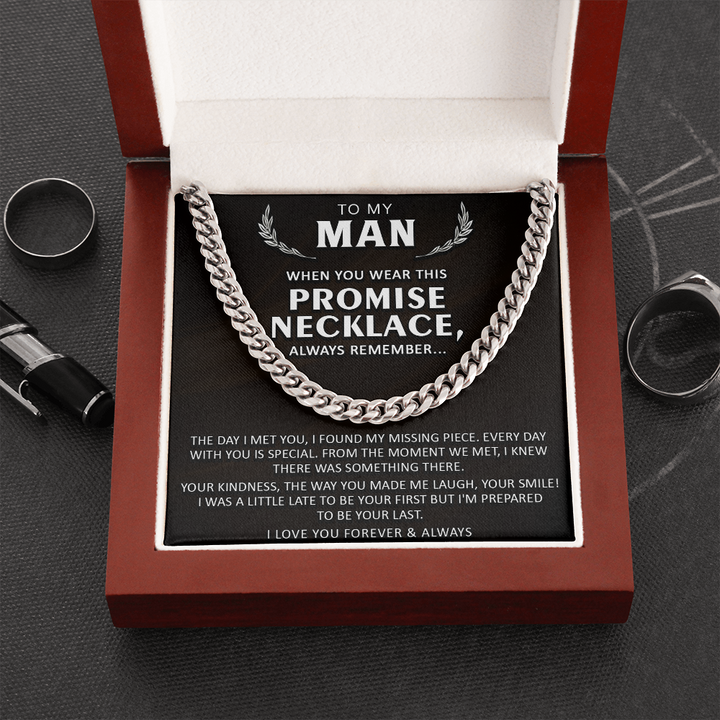 To My Man Promise Necklace Gift I Found My Missing Piece Cuban Link Chain Necklace LX017E