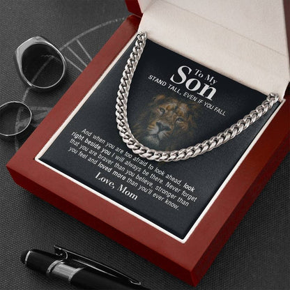 To My Son Necklace Gift Lion Necklace Gift Stand Tall, Even If You Fall Cuban Link Chain Necklace LX015C
