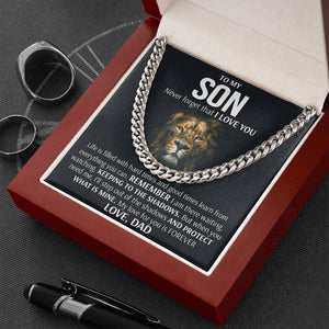 To My Son Cuban Necklace Gift from Dad - Remember I am there waiting, watching, Keeping to there shadows Cuban Link Chain Necklace LX006B