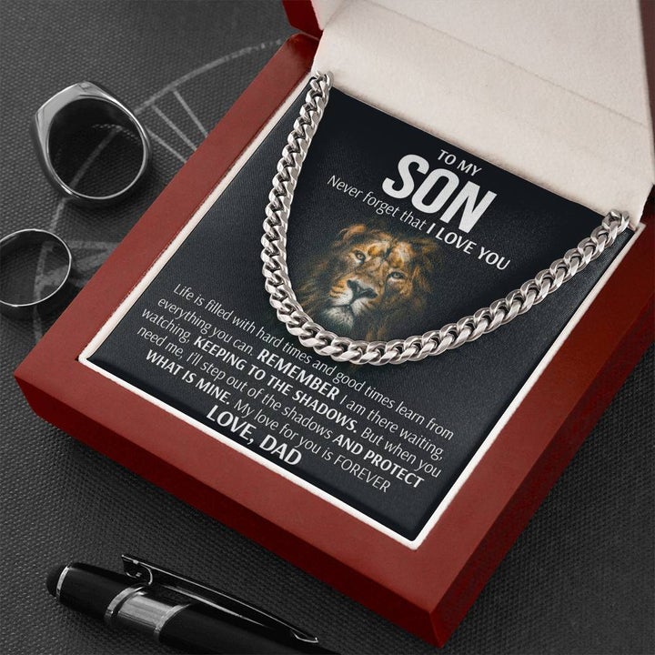 To My Son Cuban Necklace Gift from Dad - Remember I am there waiting, watching, Keeping to there shadows Cuban Link Chain Necklace LX006B