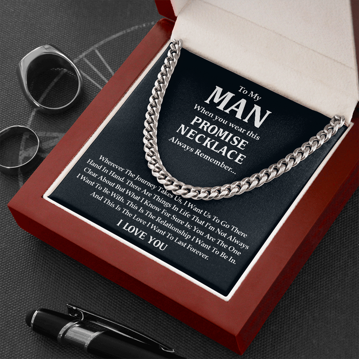 To My Man Promise Necklace Husband Boyfriend Gift I Want Us Go Home Hand In hand Cuban Link chain Necklace LX015B