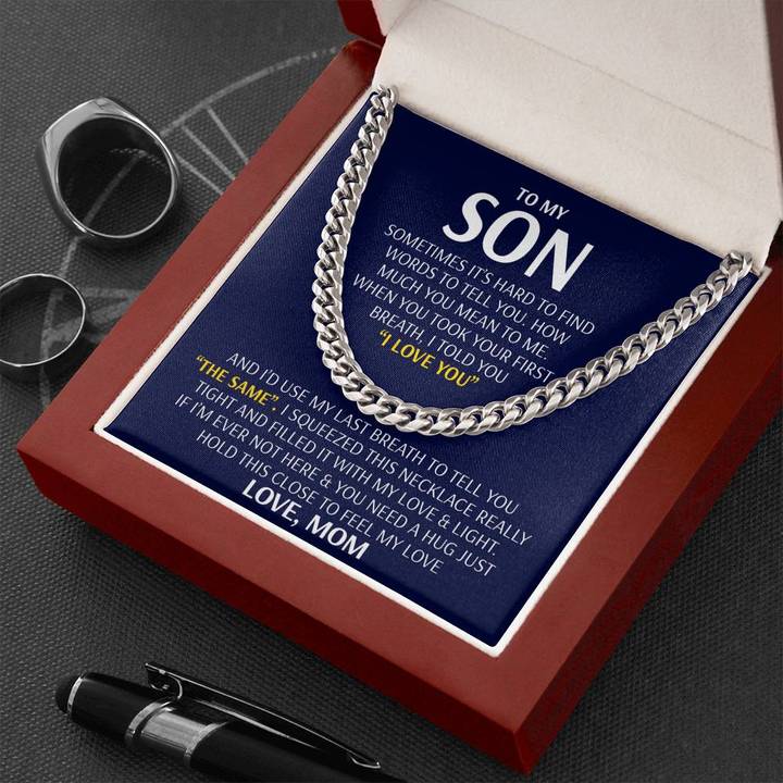 Son  Necklace - Feel My Love from Mom - Cuban Link Chain Necklace