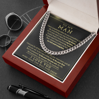 Man Necklace, To My Man Necklace I Love You More Than You Will Ever Know, Necklace for Man, Cuban Link Chain Necklace