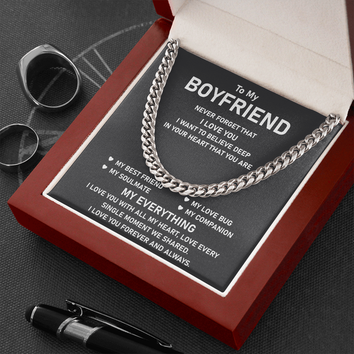 To My Boyfriend Necklace Gift You Are My Best Friend, My Love Bug, My Soulmate, My Companion, My Everything Cuban Link Chain Necklace LX015I