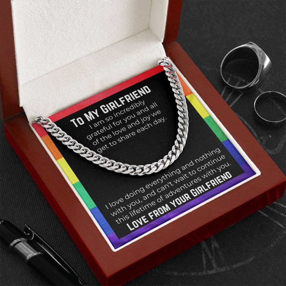 Lesbian Girlfriend Necklace. Cuban Link Chain On Message Card. Lgbtqia Bde Butch Dyke Stud Masc Gift. Birthday