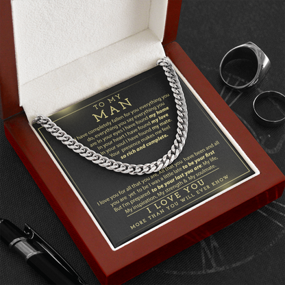 Man Necklace, To My Man Necklace I Love You More Than You Will Ever Know, Necklace for Man, Cuban Link Chain Necklace