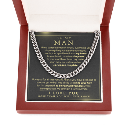 Man Necklace, To My Man Necklace I Love You More Than You Will Ever Know, Necklace for Man, Cuban Link Chain Necklace