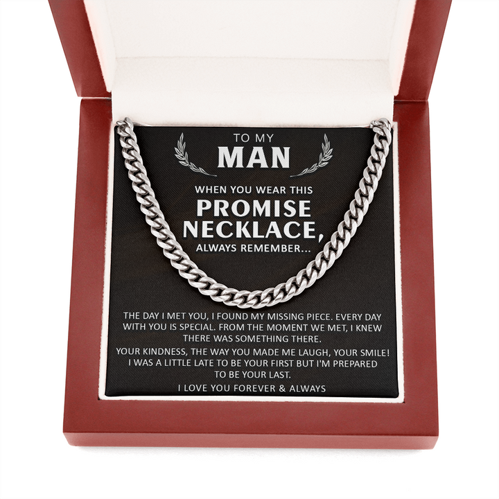To My Man Promise Necklace Gift I Found My Missing Piece Cuban Link Chain Necklace LX017E
