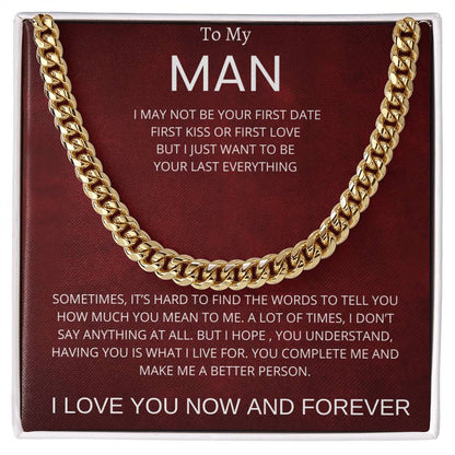 To My Man Cuban Link Chain Necklace Gift for Boyfriend Husband or Soulmate