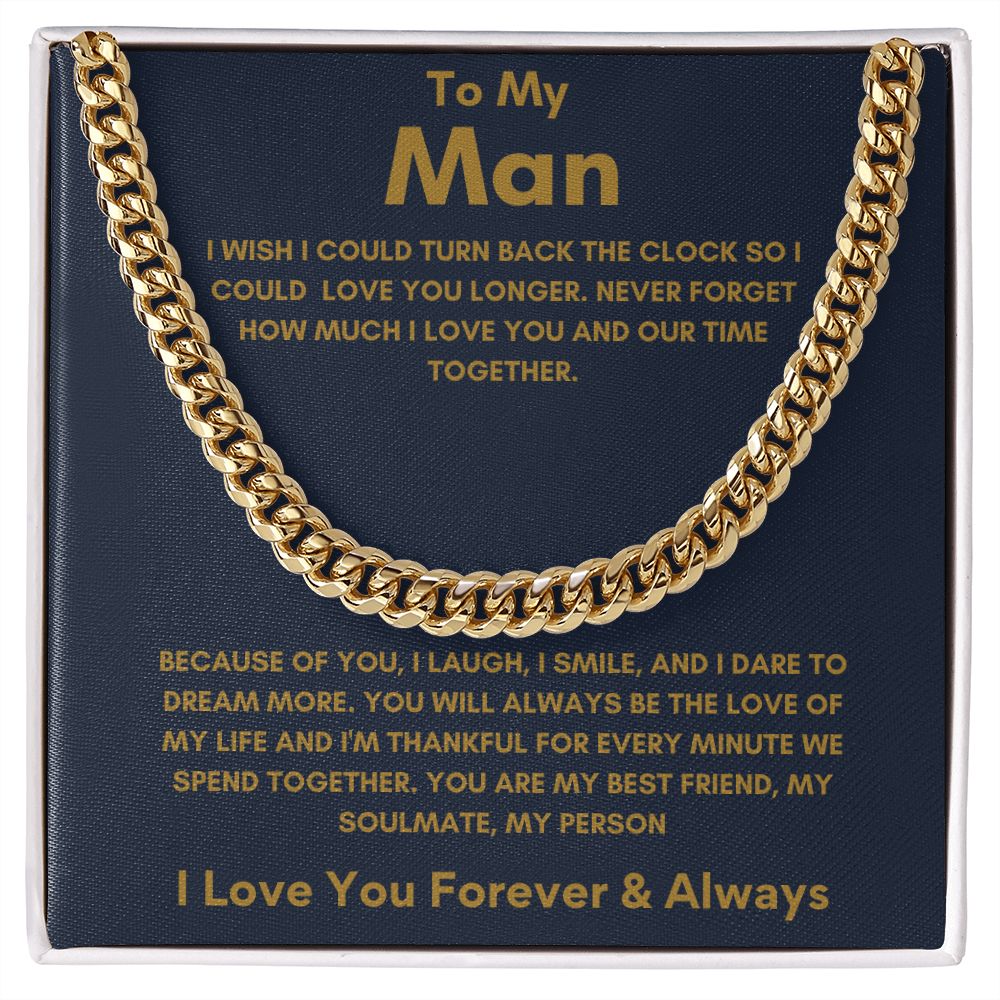 To My Man - Cuban Link Chain - Because of You - Blue Card Gift For Mom, necklace For Wife, Gift For Mother's Day