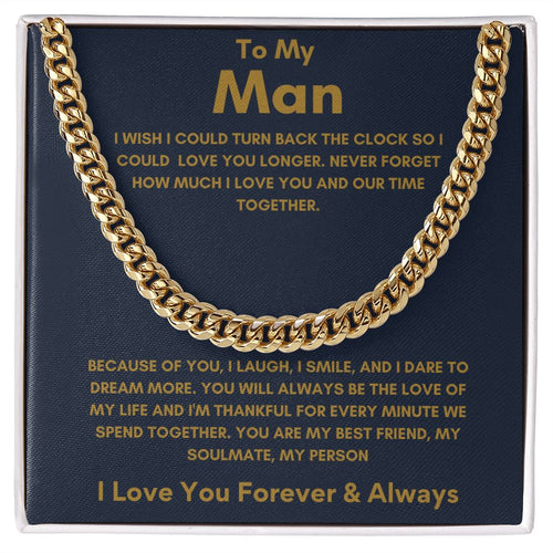 To My Man - Cuban Link Chain - Because of You - Blue Card Gift For Mom, necklace For Wife, Gift For Mother's Day