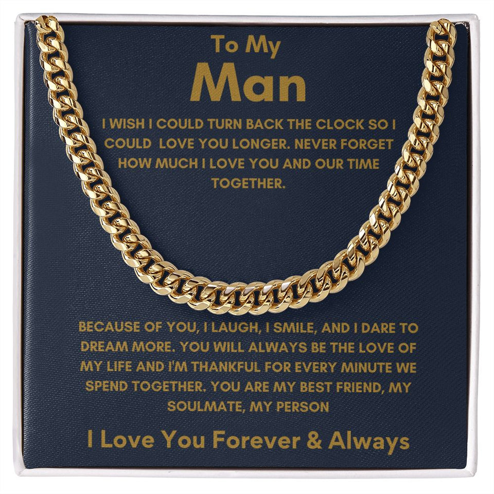 To My Man - Cuban Link Chain - Because of You - Blue Card Gift For Mom, necklace For Wife, Gift For Mother's Day