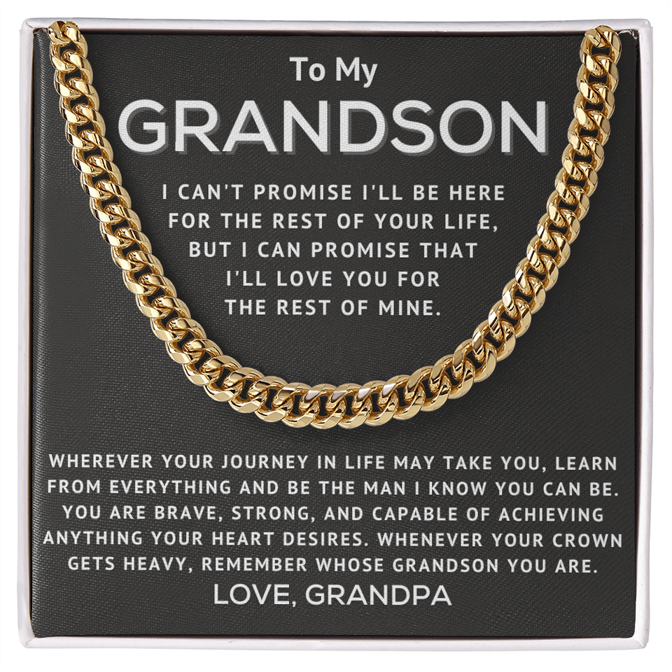 Grandson from Grandpa Necklace - Learn From Everything - Cuban Link Chain Necklace