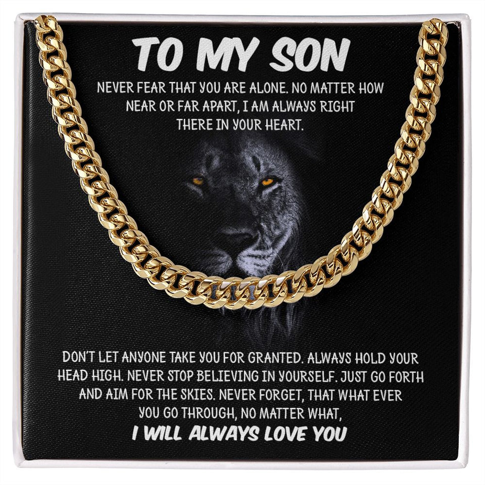 My Son | Never Fear - Cuban Link Chain Gift For Mom, necklace For Wife, Gift For Mother's Day