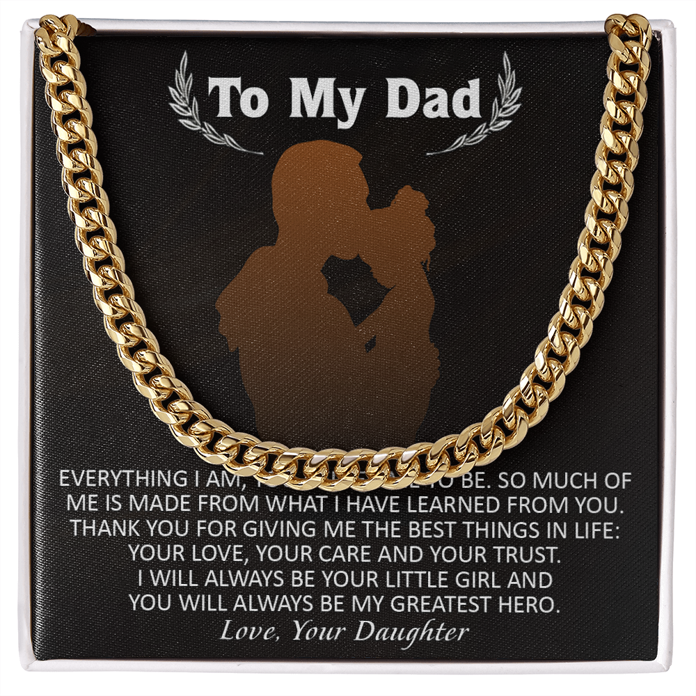 Necklace for Dad From Daughter, You Will Always Be My Greatest Hero, Birthday Gift, Father's Day Gift for Dad, Cuban Link Chain Necklace