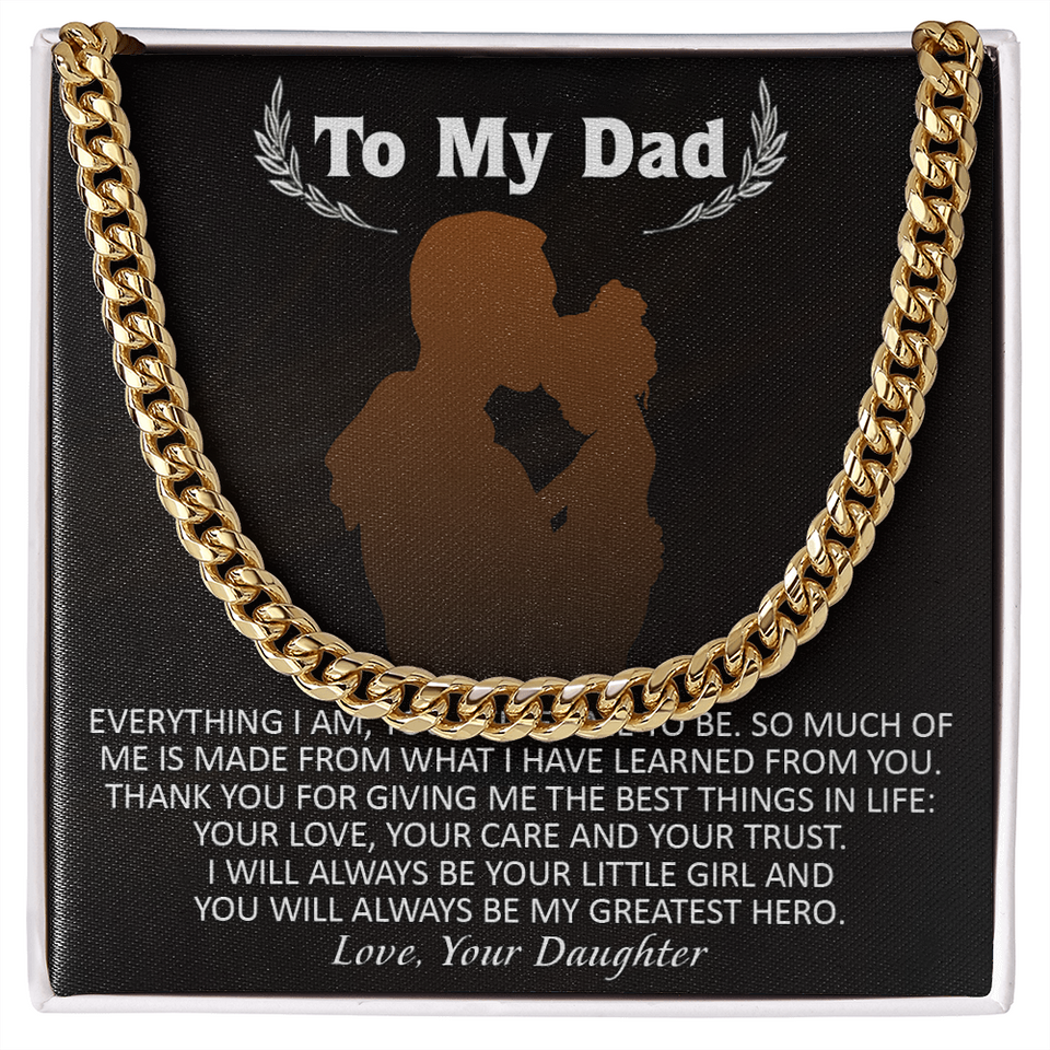 Necklace for Dad From Daughter, You Will Always Be My Greatest Hero, Birthday Gift, Father's Day Gift for Dad, Cuban Link Chain Necklace