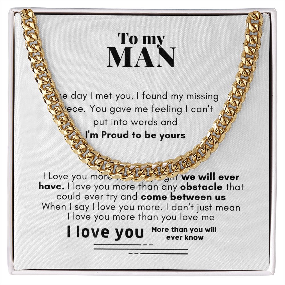 To My Man Cuban Link Chain Necklace - Gift for Man, Husband, Boyfriend, Necklace for Man