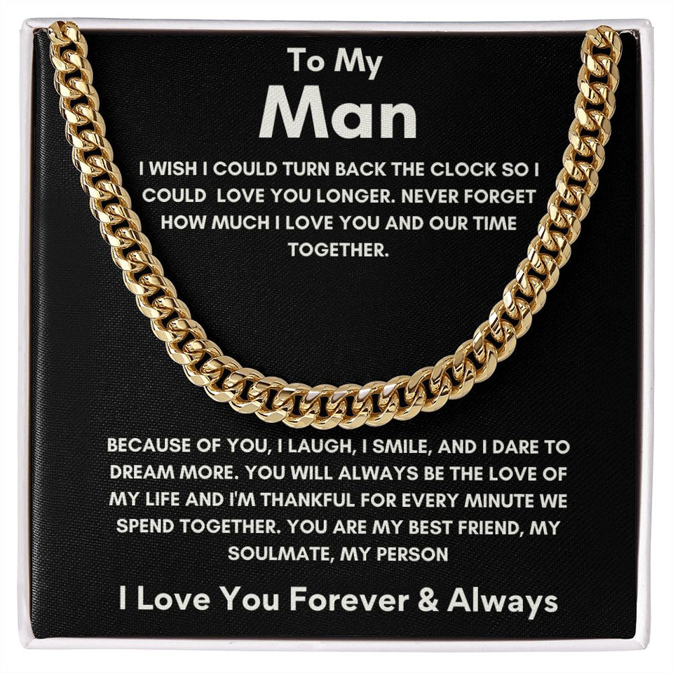 To My Man - Cuban Link Chain - Because of You - Black Card Gift For Mom, necklace For Wife, Gift For Mother's Day