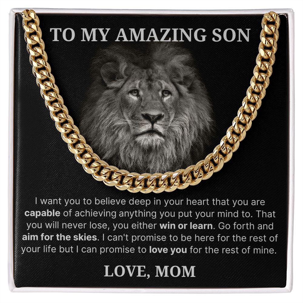 To My Amazing Son necklace, Believe - Length Adjustable Cuban Link Chain For Son