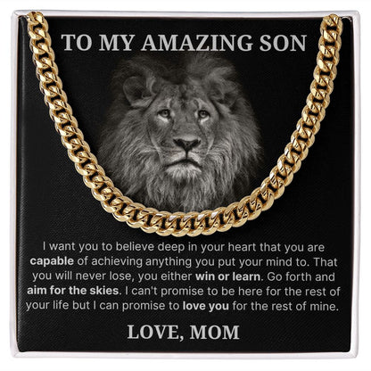 To My Amazing Son necklace, Believe - Length Adjustable Cuban Link Chain For Son