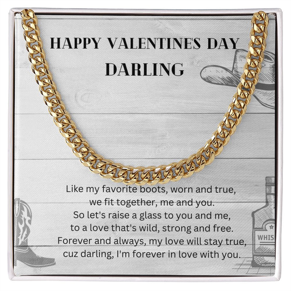 Happy Valentine's Day Darling Cuban Link Chain Necklace Gift For Mom, necklace For Wife, Gift For Mother's Day