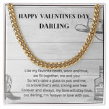 Happy Valentine's Day Darling Cuban Link Chain Necklace Gift For Mom, necklace For Wife, Gift For Mother's Day