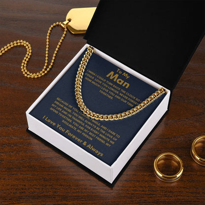 To My Man - Cuban Link Chain - Because of You - Blue Card Gift For Mom, necklace For Wife, Gift For Mother's Day