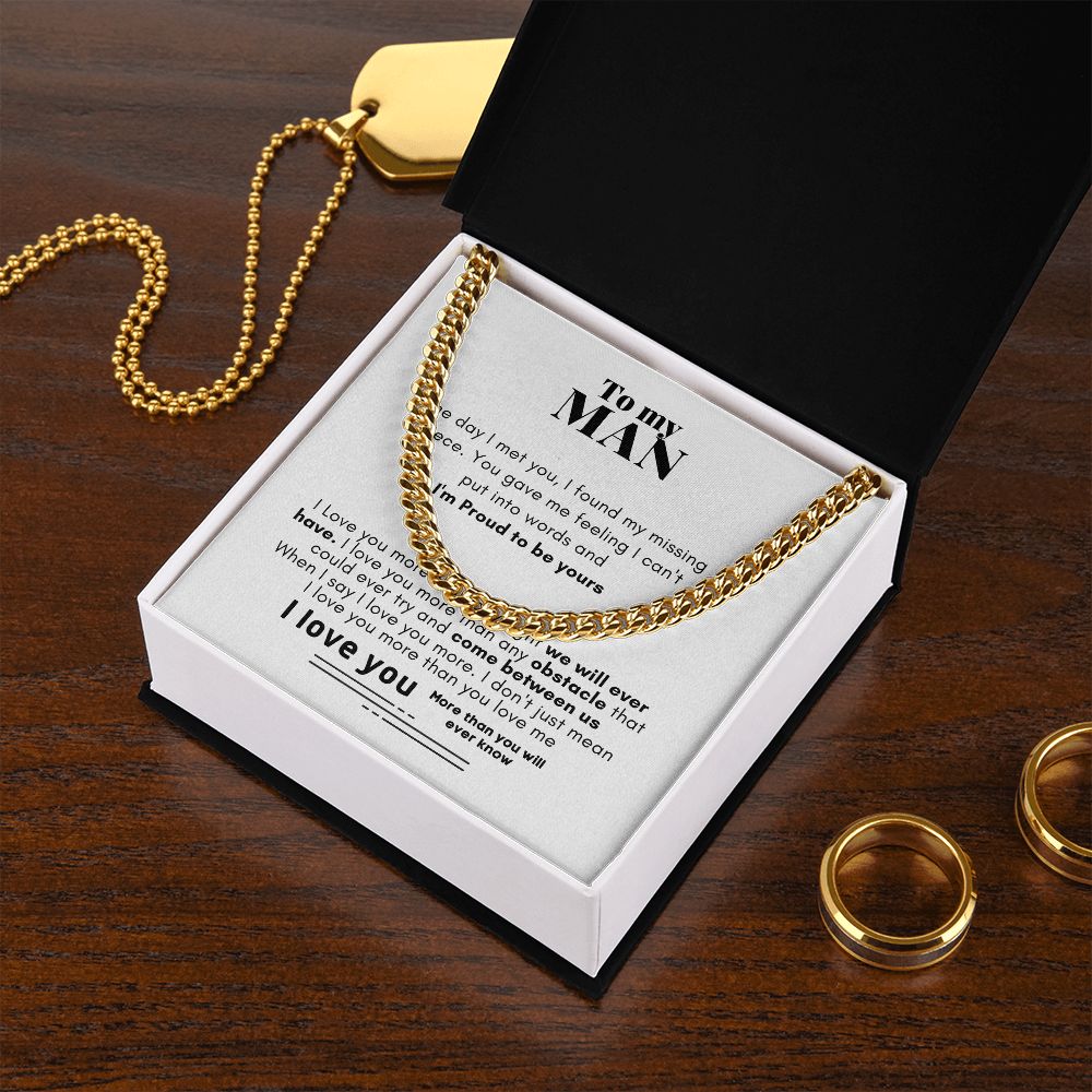 To My Man Cuban Link Chain Necklace - Gift for Man, Husband, Boyfriend, Necklace for Man