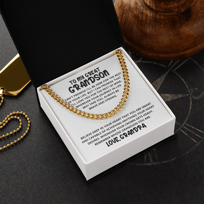 To My Great Grandson - Great Heart Love, Grandpa - Cuban Link Chain Necklace