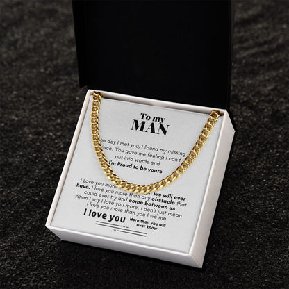 To My Man Cuban Link Chain Necklace - Gift for Man, Husband, Boyfriend, Necklace for Man