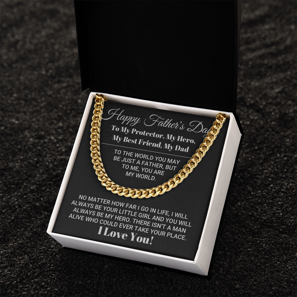 Cuban Link Chain Necklace Gift for Dad - My Dad My World Father's Day Gift, Necklace for Father