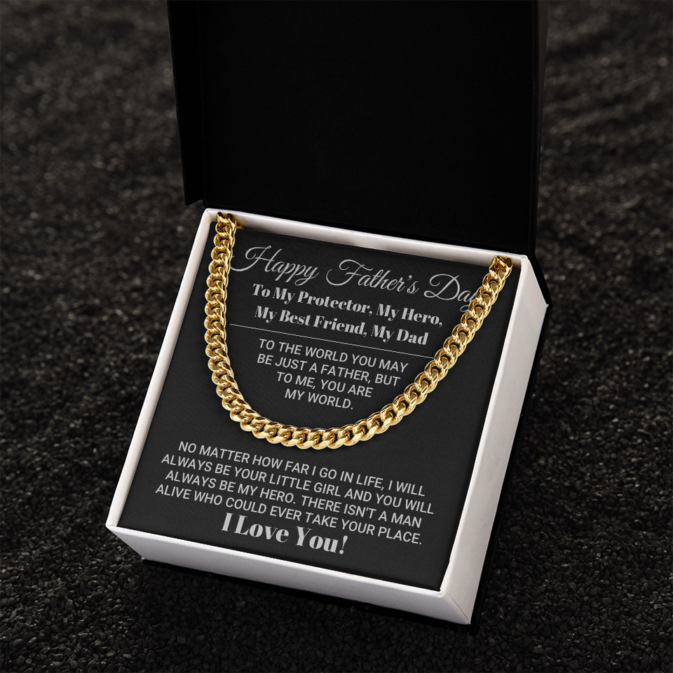 Cuban Link Chain Necklace Gift for Dad - My Dad My World Father's Day Gift, Necklace for Father