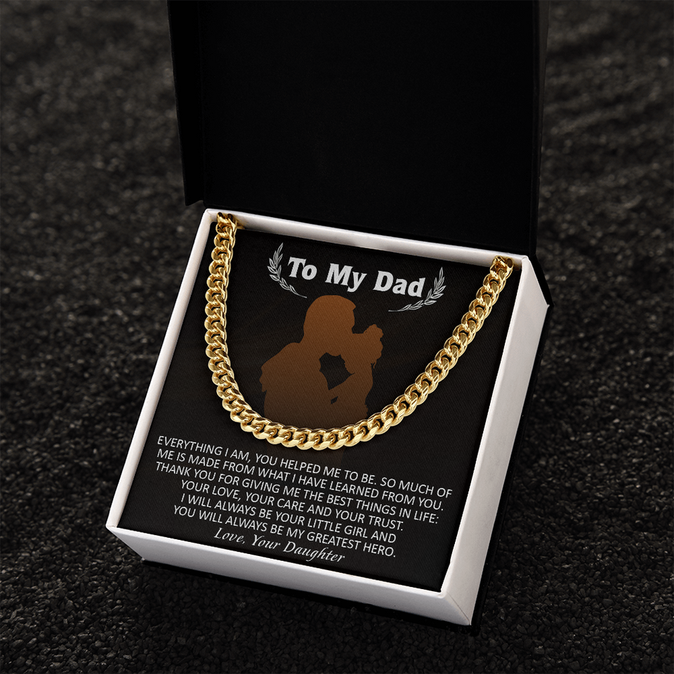 Necklace for Dad From Daughter, You Will Always Be My Greatest Hero, Birthday Gift, Father's Day Gift for Dad, Cuban Link Chain Necklace