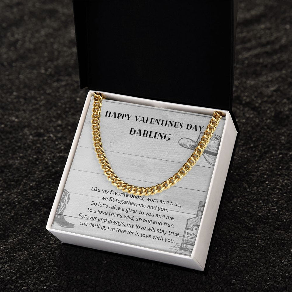 Happy Valentine's Day Darling Cuban Link Chain Necklace Gift For Mom, necklace For Wife, Gift For Mother's Day