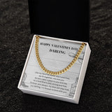 Happy Valentine's Day Darling Cuban Link Chain Necklace Gift For Mom, necklace For Wife, Gift For Mother's Day