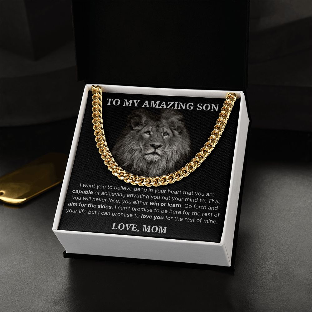 To My Amazing Son necklace, Believe - Length Adjustable Cuban Link Chain For Son