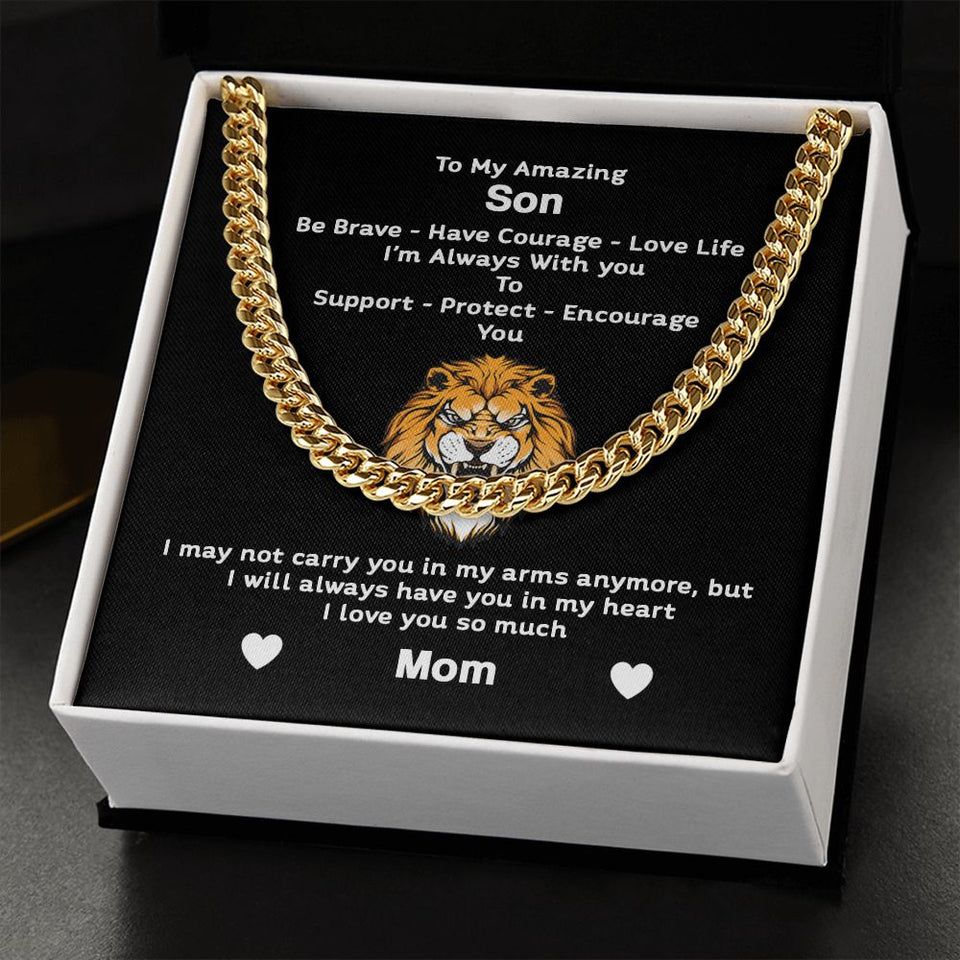 To My Son From Mom I Be Brave Have Love Life I Cuban Link Chain Necklace